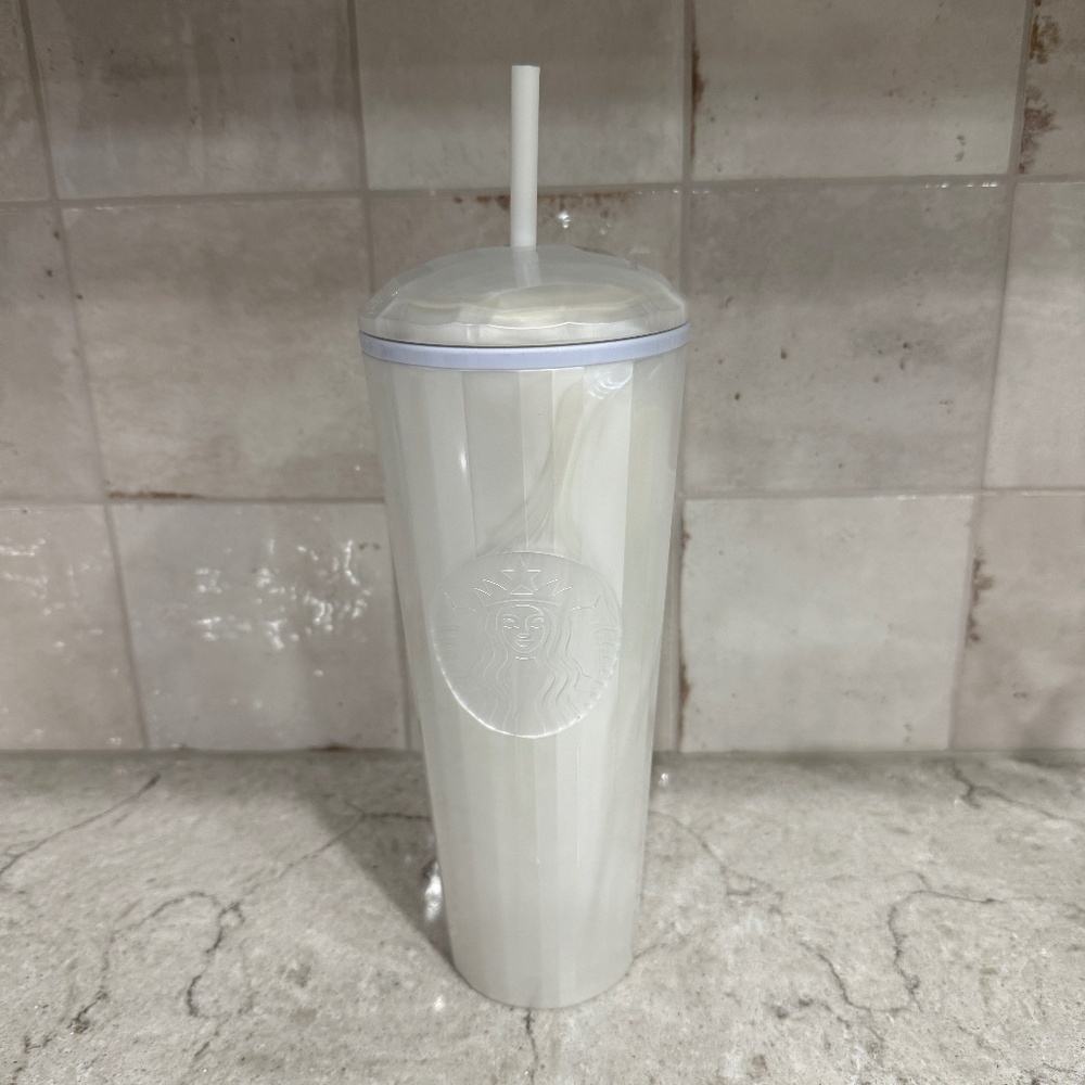 NEW Starbucks White Pearl Domed Tumbler Venti 24oz Cold Cup Kaleidoscope 2022